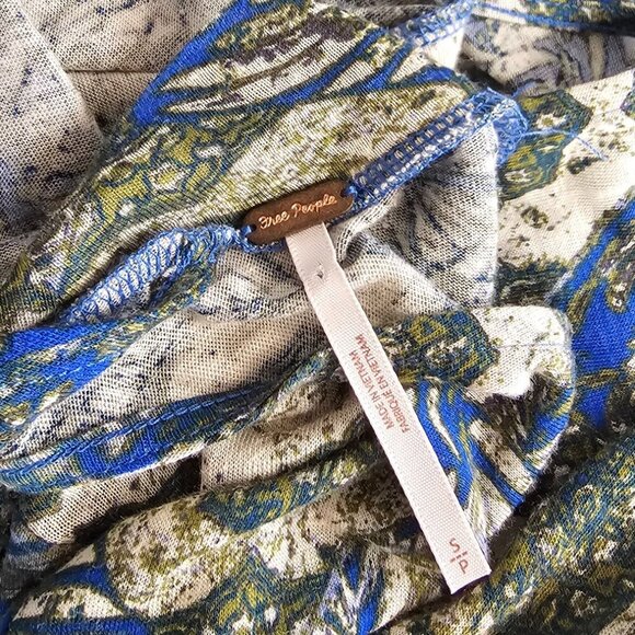 Free People Anabelle Printed Tunic in Cobalt Combo, Mock Neck, Open Back, Size S - Picture 4 of 8